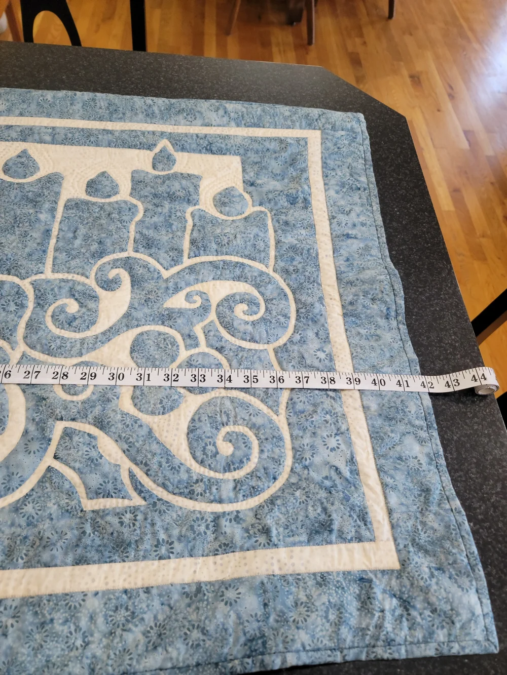 Blue and Cream Candle Motif Quilted Wall Hanging